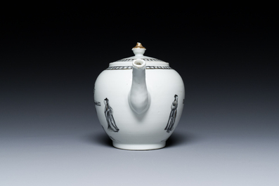 A Chinese grisaille 'Crucifixion' teapot and cover, Qianlong