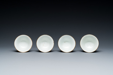 Quatre bols en porcelaine de Chine Bencharong &agrave; d&eacute;cor de Theppanom pour le march&eacute; thai, 19&egrave;me