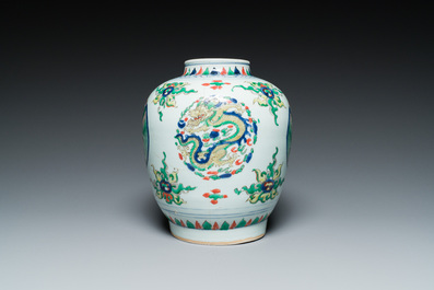 A Chinese wucai 'dragon' vase, Transitional period/Kangxi