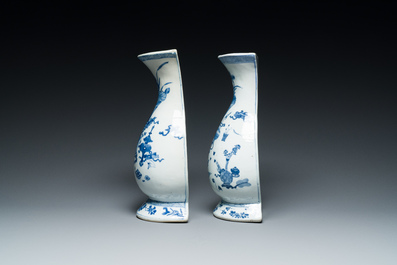 A pair of Chinese blue and white wall pocket vases with antiquities, Kangxi