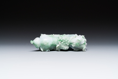 A Chinese jadeite carving of a cabbage on wooden stand, Republic