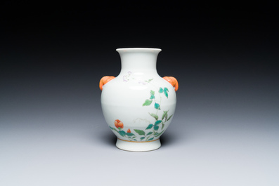 A Chinese famille rose 'hu' vase with elephant heads, Ju Ren Tang 居仁堂製 mark, Republic