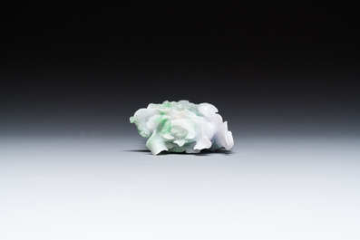 A Chinese jadeite carving of a cabbage on wooden stand, Republic