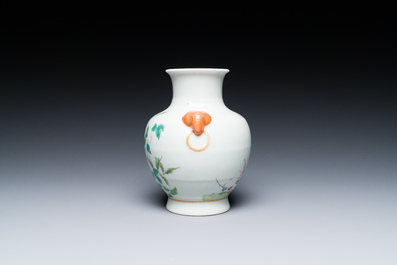 A Chinese famille rose 'hu' vase with elephant heads, Ju Ren Tang 居仁堂製 mark, Republic