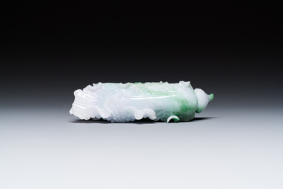 A Chinese jadeite carving of a cabbage on wooden stand, Republic