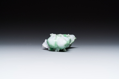 A Chinese jadeite carving of a cabbage on wooden stand, Republic