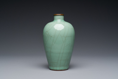 A Chinese Longquan celadon vase with gilt-bronze mount, Ming