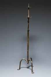 A large French gothic wrought iron three-lights candlestick, ca. 1500