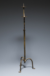 A large French gothic wrought iron three-lights candlestick, ca. 1500