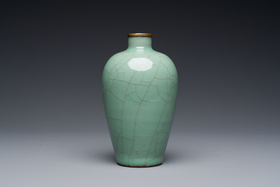 A Chinese Longquan celadon vase with gilt-bronze mount, Ming