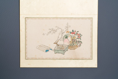 Pu Yi 溥儀 (1906-1967): 'Calligraphie' et Wan Rong 婉容 (1904-1946): 'Nature morte', encre et couleur sur papier