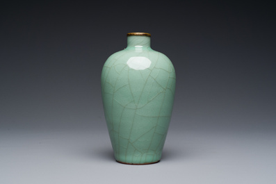 A Chinese Longquan celadon vase with gilt-bronze mount, Ming