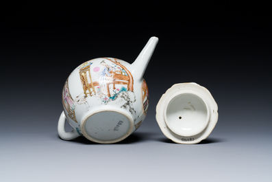 A fine Chinese famille rose 'narrative subject' teapot and cover, Yongzheng