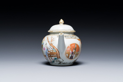 A fine Chinese famille rose 'narrative subject' teapot and cover, Yongzheng