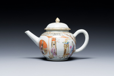 A fine Chinese famille rose 'narrative subject' teapot and cover, Yongzheng