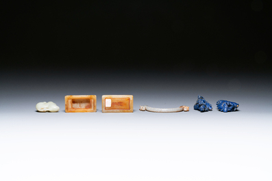 Five Chinese jade and lapis lazuli carvings, 19/20th C.