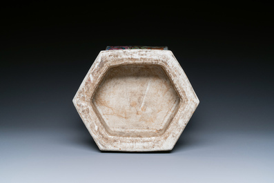 A Chinese hexagonal qianjiang cai vase, signed Wang Qi 王琦, 19/20th C.