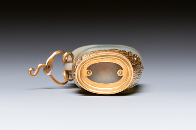 A Chinese jade rhyton with 18k gold mount, 19th C.
