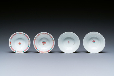 Four Chinese famille rose cups and saucers, Yongzheng