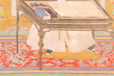 Chinese school: 'Portrait of emperor Yongzheng', ink and colour on silk, 19/20th C.