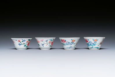 Four Chinese famille rose cups and saucers, Yongzheng