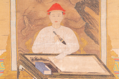 Chinese school: 'Portrait of emperor Yongzheng', ink and colour on silk, 19/20th C.