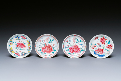 Four Chinese famille rose cups and saucers, Yongzheng