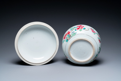 A round Chinese famille rose tureen and cover with fine floral design, Yongzheng