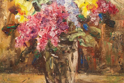 Sadji (Sha Qi, Sha Yinnian) (1914-2005): Stilleven met bloemen in een vaas, olie op doek