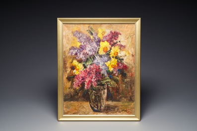 Sadji (Sha Qi, Sha Yinnian) (1914-2005): Still life with flowers in a vase, oil on canvas