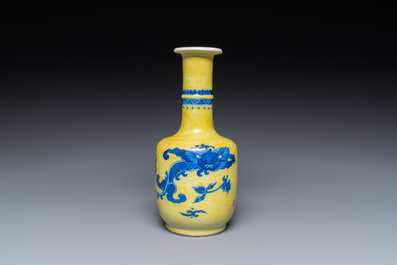 A very rare Chinese blue and white yellow-ground vase, Wanli mark, Kangxi