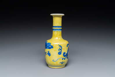 A very rare Chinese blue and white yellow-ground vase, Wanli mark, Kangxi