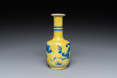 A very rare Chinese blue and white yellow-ground vase, Wanli mark, Kangxi