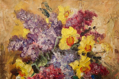 Sadji (Sha Qi, Sha Yinnian) (1914-2005): Stilleven met bloemen in een vaas, olie op doek