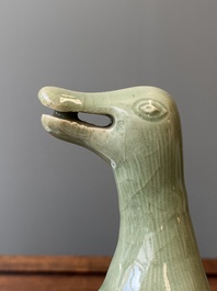 A Chinese Longquan celadon duck-form censer, Ming
