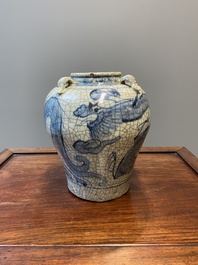 A Chinese blue and white Swatow 'dragon' jar, Ming