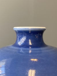 A Chinese monochrome blue-glazed vase, 'meiping', Qianlong mark, Republic