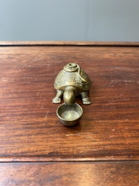 A Chinese inscribed gilt bronze &lsquo;turtle and snake&rsquo; water dropper, probably Qing