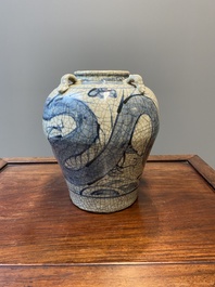 A Chinese blue and white Swatow 'dragon' jar, Ming