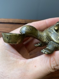 A Chinese inscribed gilt bronze &lsquo;turtle and snake&rsquo; water dropper, probably Qing