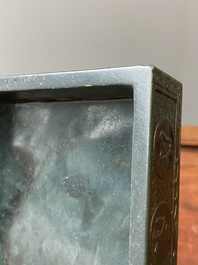 A square Chinese spinach jade box and cover, 19th C.