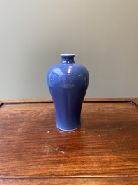 A Chinese monochrome blue-glazed vase, 'meiping', Qianlong mark, Republic