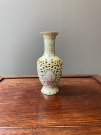 A Chinese famille rose reticulated double-walled vase, Qianlong mark, Republic