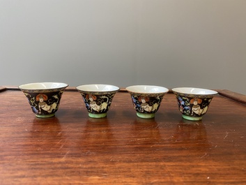 Quatre bols en porcelaine de Chine Bencharong &agrave; d&eacute;cor de Theppanom pour le march&eacute; thai, 19&egrave;me
