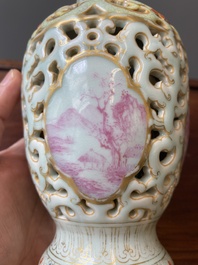 A Chinese famille rose reticulated double-walled vase, Qianlong mark, Republic