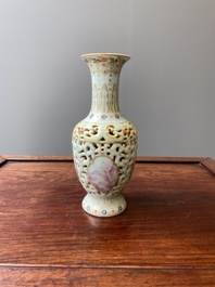 A Chinese famille rose reticulated double-walled vase, Qianlong mark, Republic