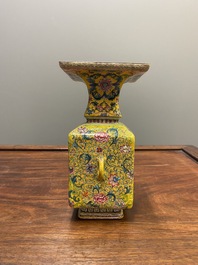 A Chinese yellow-ground Canton enamel 'European subject' vase, Qianlong mark and of the period