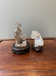 Two Chinese rock crystal sculptures of a sage with a turtle and of a Buddhist lion, 19th C.