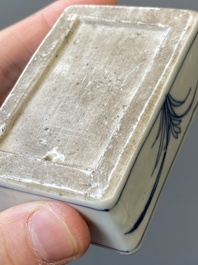 A fine Chinese blue and white rectangular seal paste box and cover, Ming