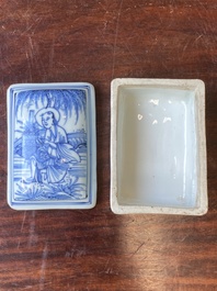 A fine Chinese blue and white rectangular seal paste box and cover, Ming